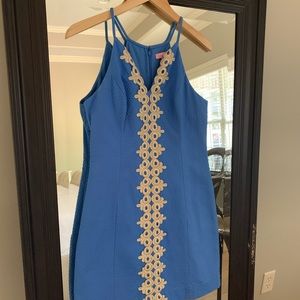 Lilly Pulitzer shift dress with gorgeous Gold Brocade Trim & classic details.